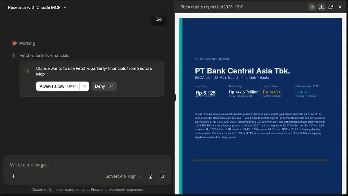 Asking Claude about a company, grounded in live IDX and SGX data
