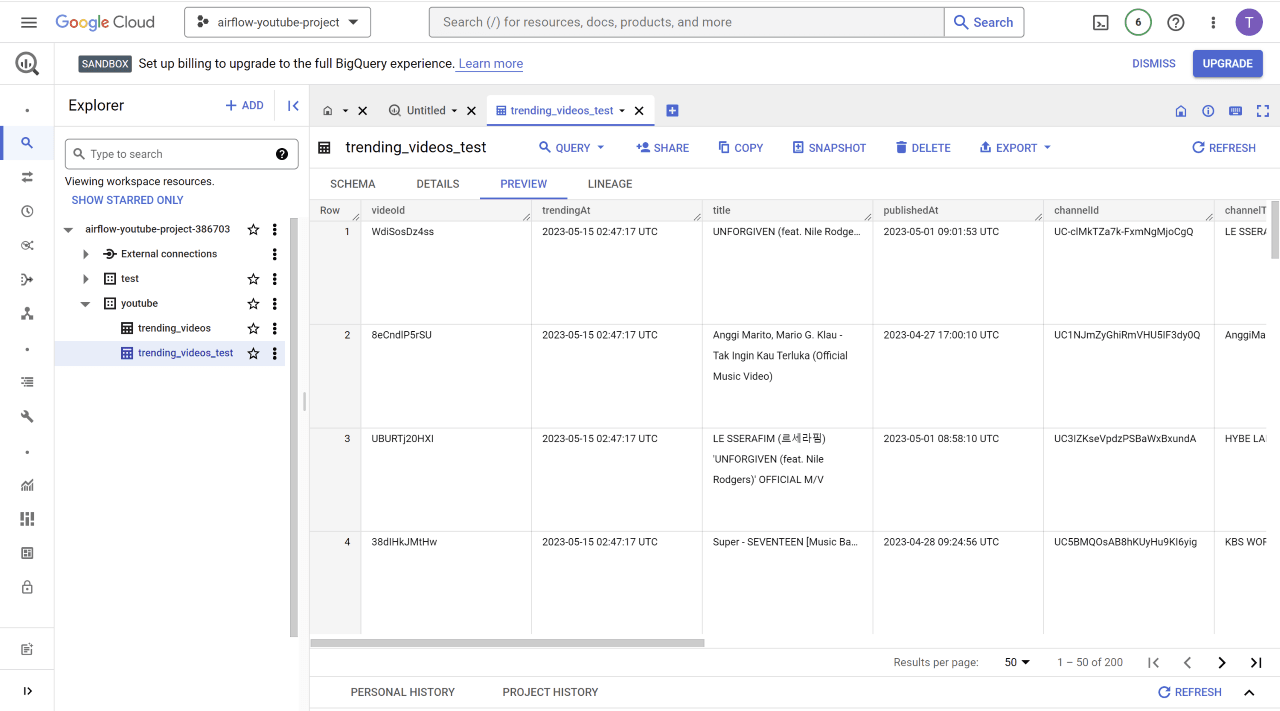 BigQuery table preview