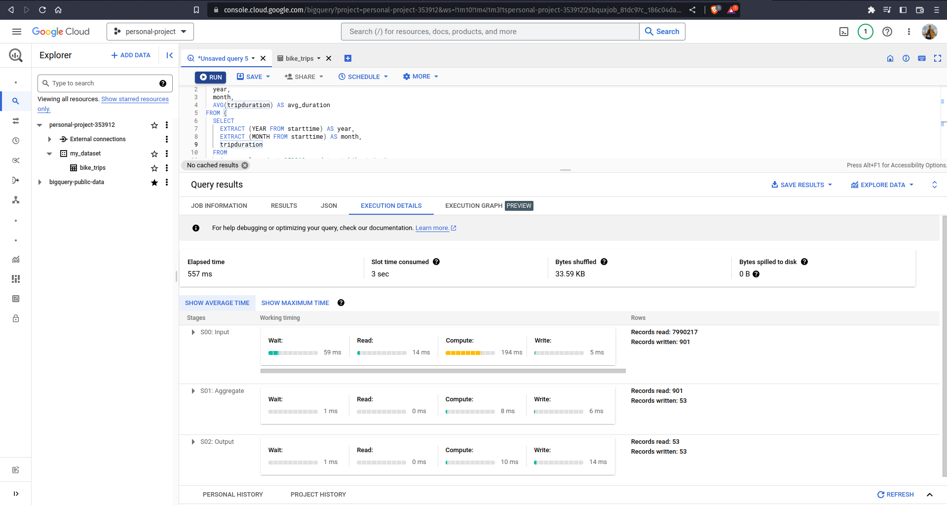 Aggregation query execution details