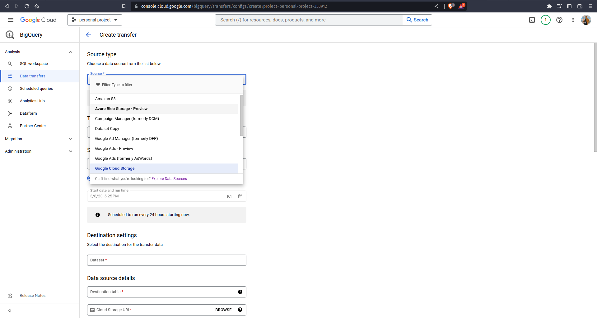Preview of BigQuery data transfer service